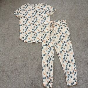 Lates by Kate Pajamas Womens L Cream Blue Dots Modal Soft Lounge Pants Tee